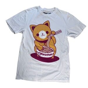 Maruchan T-Shirt Women’s  Size S White Cat Ramen Graphic Short Sleeve